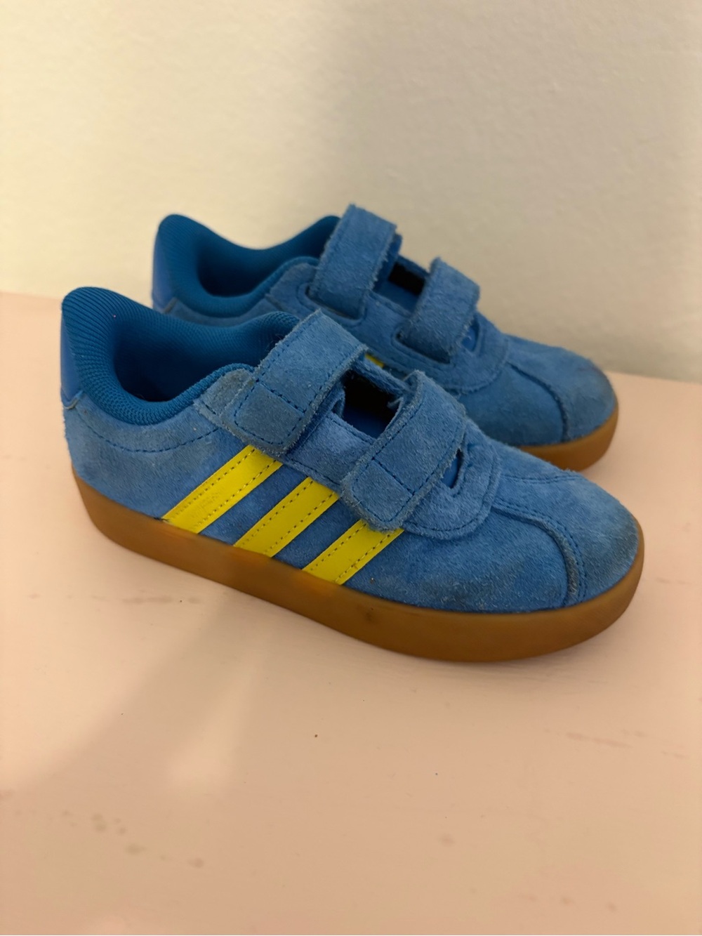adidas Blue Suede Kids Sneakers with Yellow Stripes